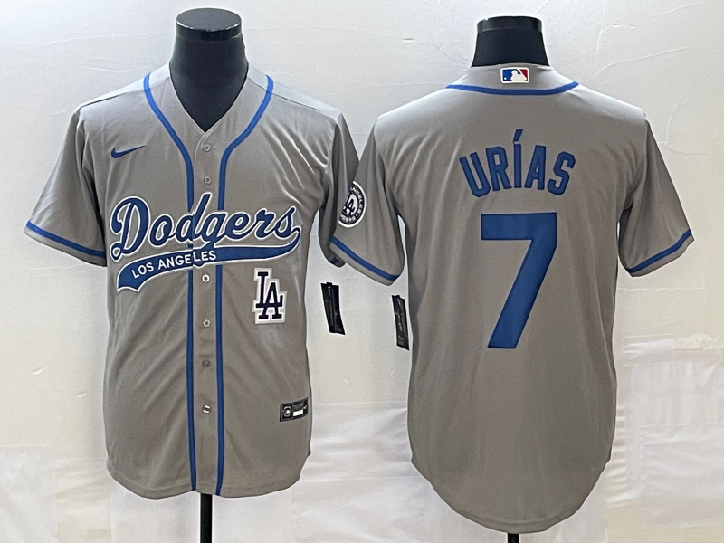 Men's Los Angeles Dodgers #7 Julio Urías Gray With Patch Cool Base Stitched Baseball Jersey Men's Los Angeles Dodgers #7 Julio Urías Gray With Patch Cool Base Stitched Baseball Jersey